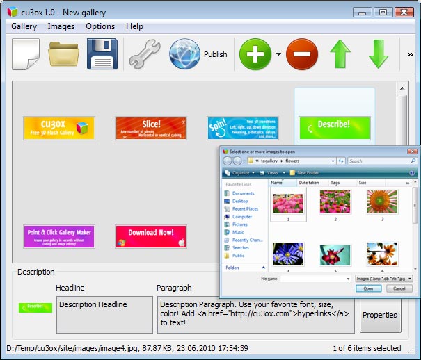Add Images To Gallery : Flash Scrollbar Gallery Software