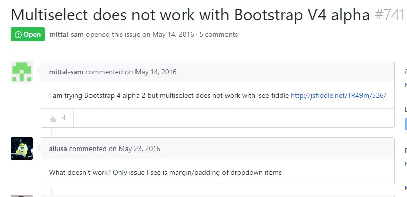 Multiselect does  not really  operate  using Bootstrap V4 alpha